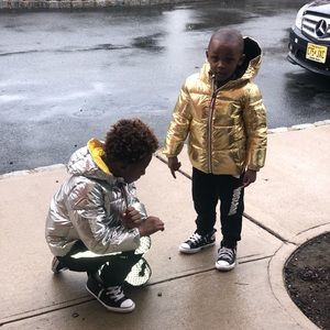 Metallic Unisex Kids puffer coat Christmas